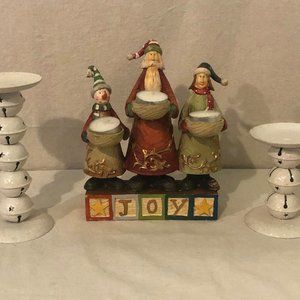 Joy 3 Tea Light Candle Holder & 2pc White/Glitter Bell Candle Holders